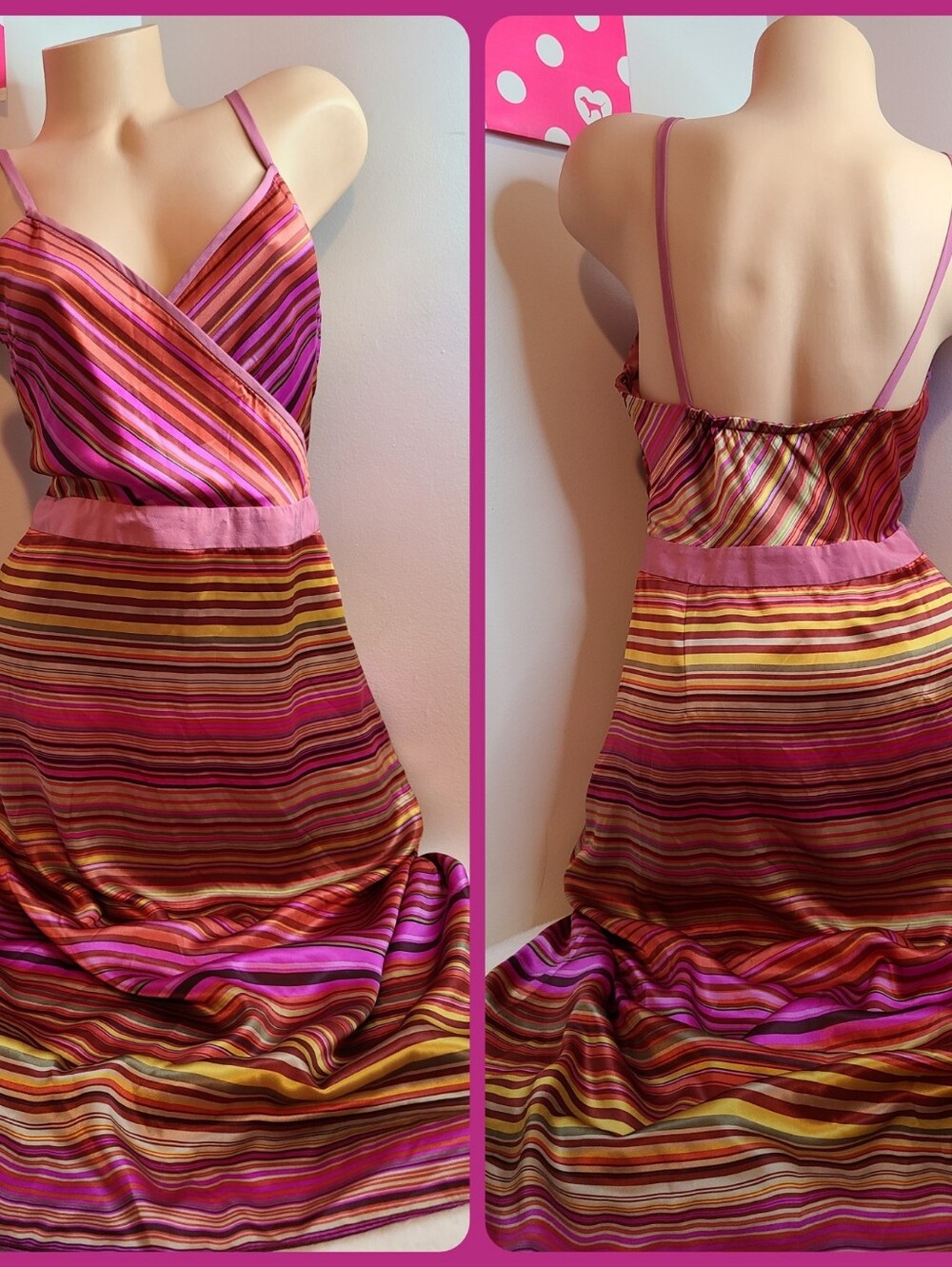 Y2K Banana Republic 100% Silk Striped Midi Dress